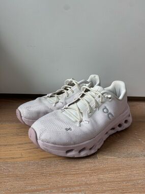 On Women's Cloudmonster Running Shoes in White and Light Pink